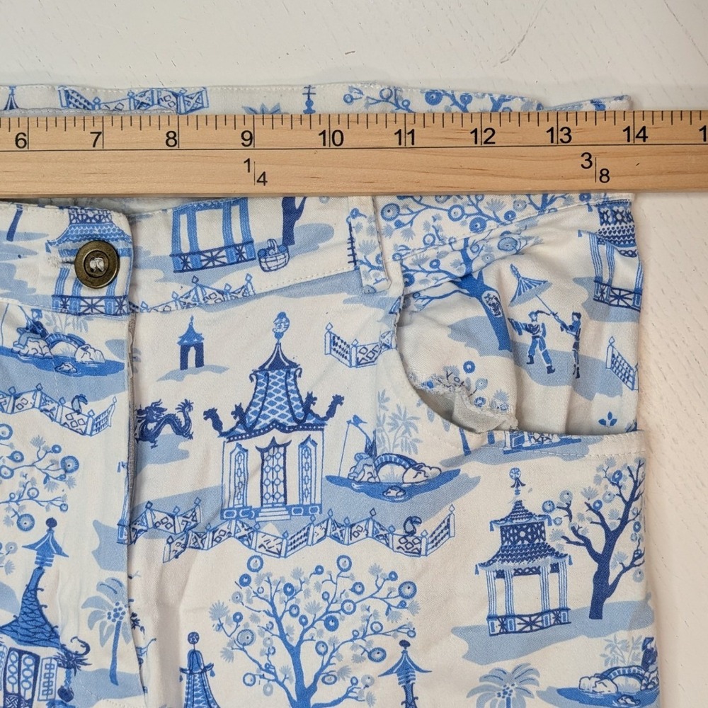 Gretchen Scott Pagoda Toile Pants Womens 29 Blue White Chinoiserie - Picture 4 of 7